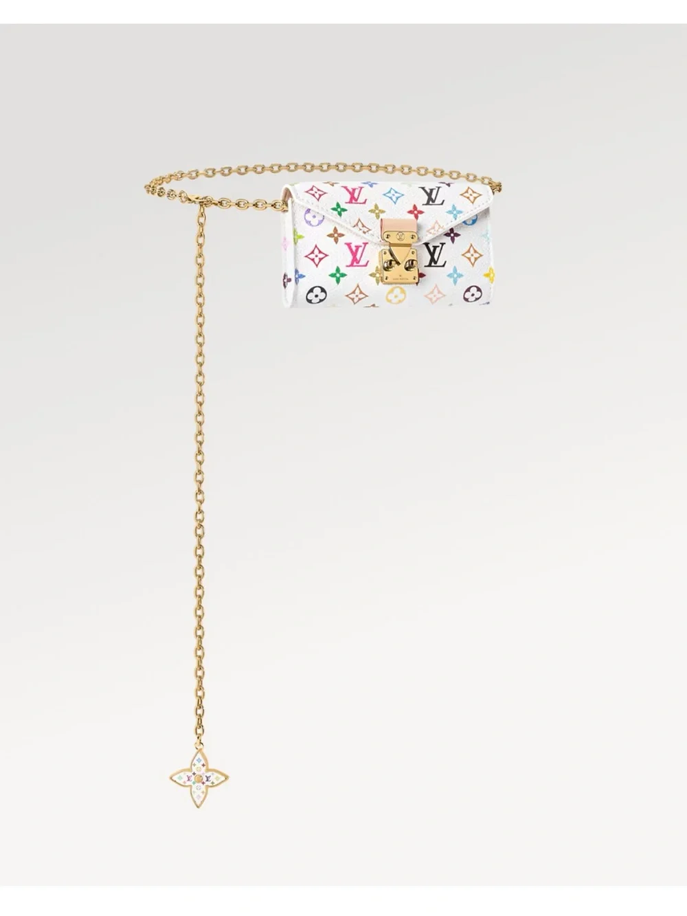 Louis Vuitton White Multicolor Monogram Mini Bag with Gold Chain
